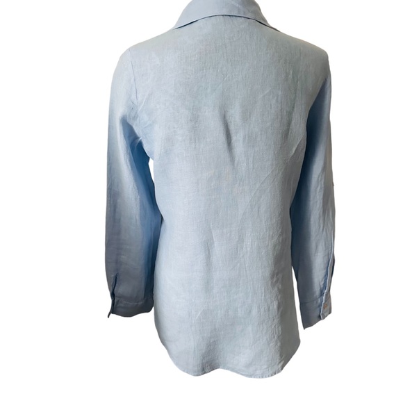 ZARA Linen Top Long Sleeve Button-Up Shirt Light Blue Size XS - Picture 4 of 9